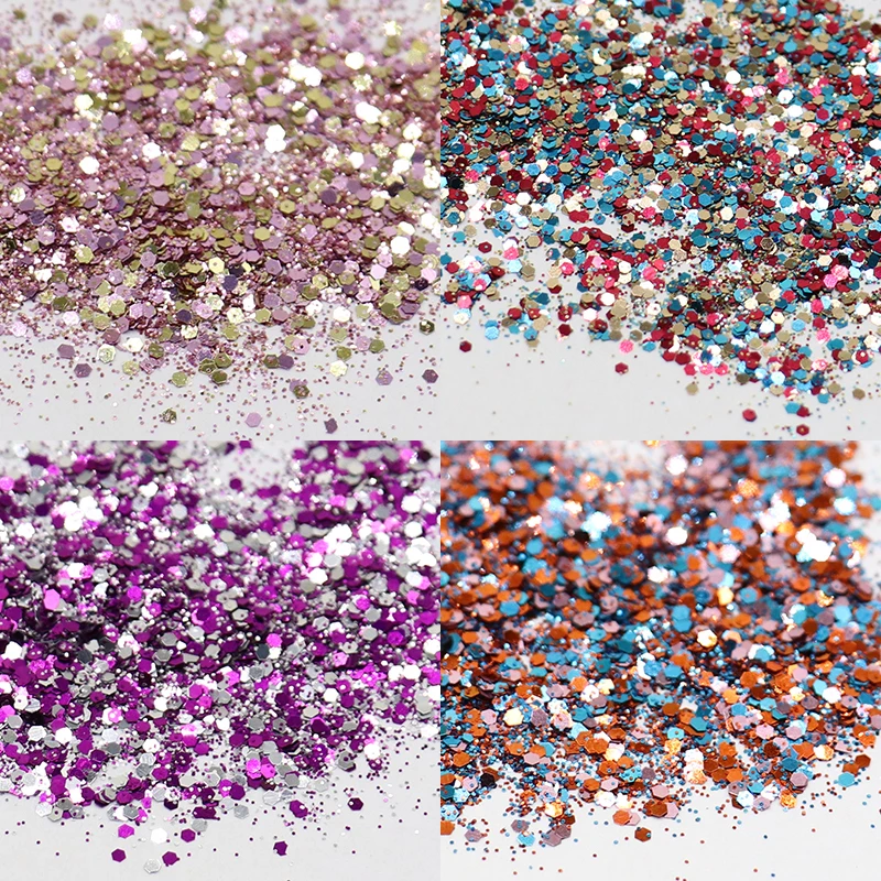 Набор из 4 коробок с разноцветными блестками для дизайна ногтей шестигранный