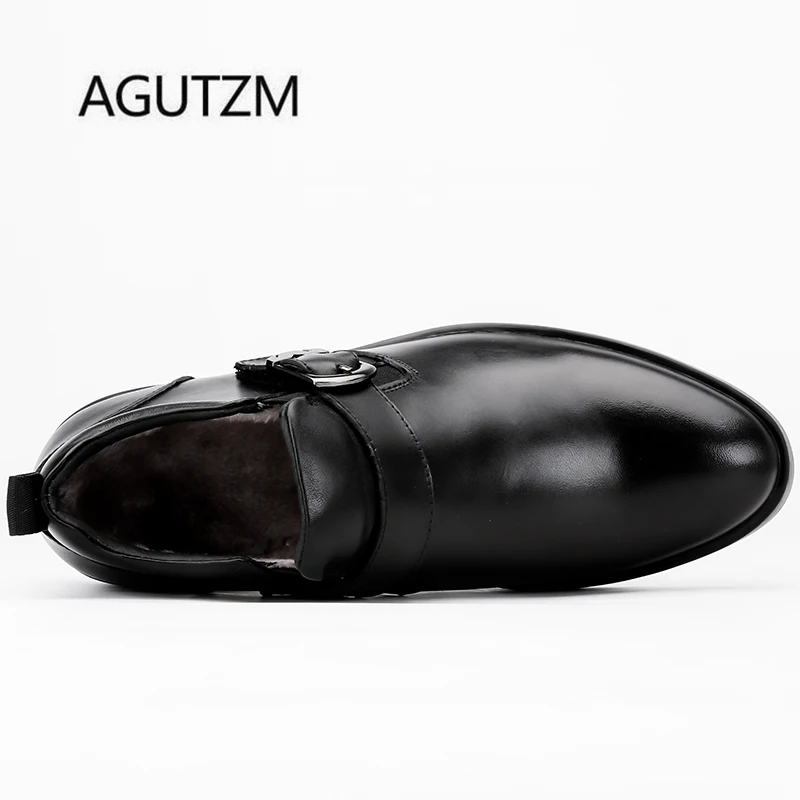 AGUTZM 6629 Autumn Winter Fashion Buckle Soft Comfortable 100% Cow Leather With Warm Plush Men's Ankle Boots Plus Size 35 - 47 | Обувь