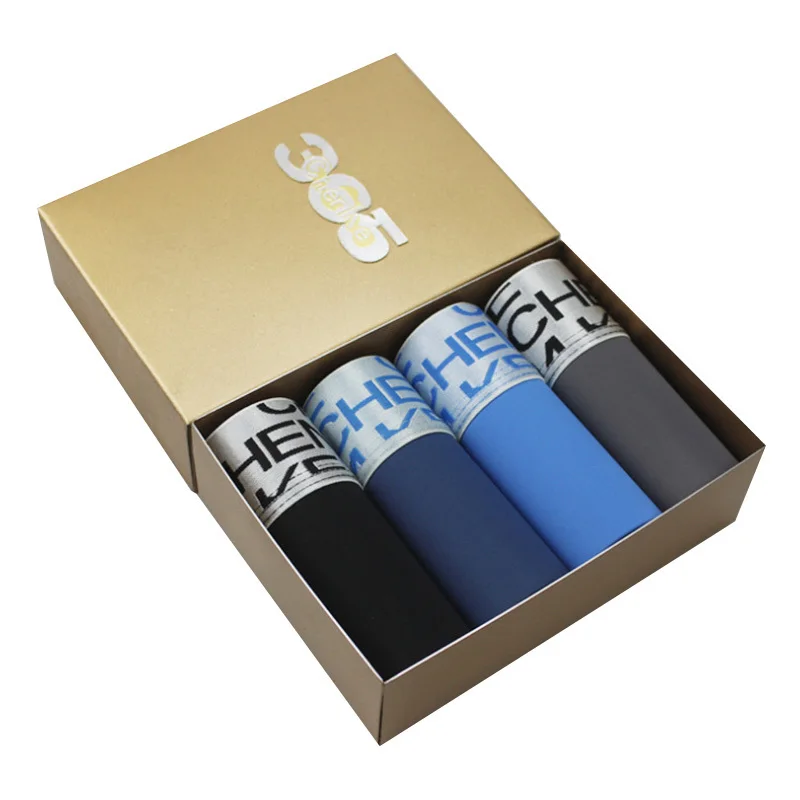 Man Boxer Transparent Underwear Solid Breathable Knitting Sexy  Short Men Ice Silk Cozy Four Pieces