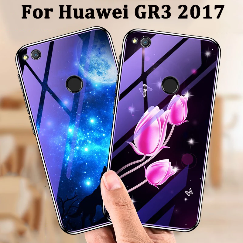 Для Huawei GR3 2017 чехол мультяшный синий закаленное стекло задняя крышка для GR 3 чехлы