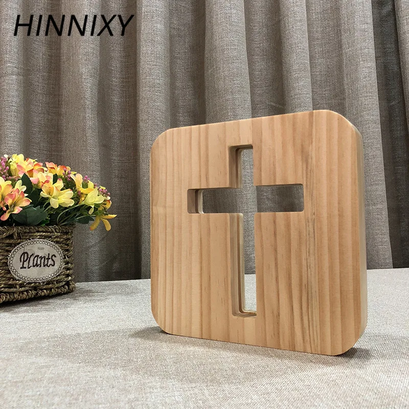 Hinnixy 3D резьба по дереву Ночной свет ноги дерево кофейная чашка крест LED