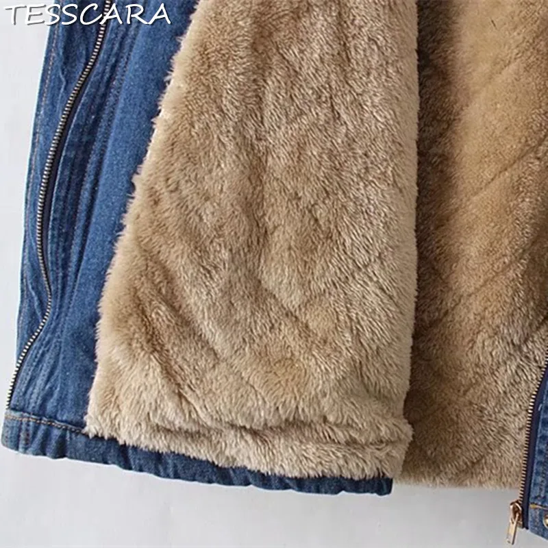 Теплая женская джинсовая парка TESSCARA на осень и зиму куртка пальто женские