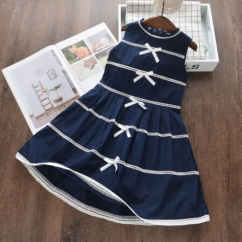 New Summer Children's Dress Hollowed Color Collision Sleeveless for Girls 100-150cm | Детская одежда и обувь