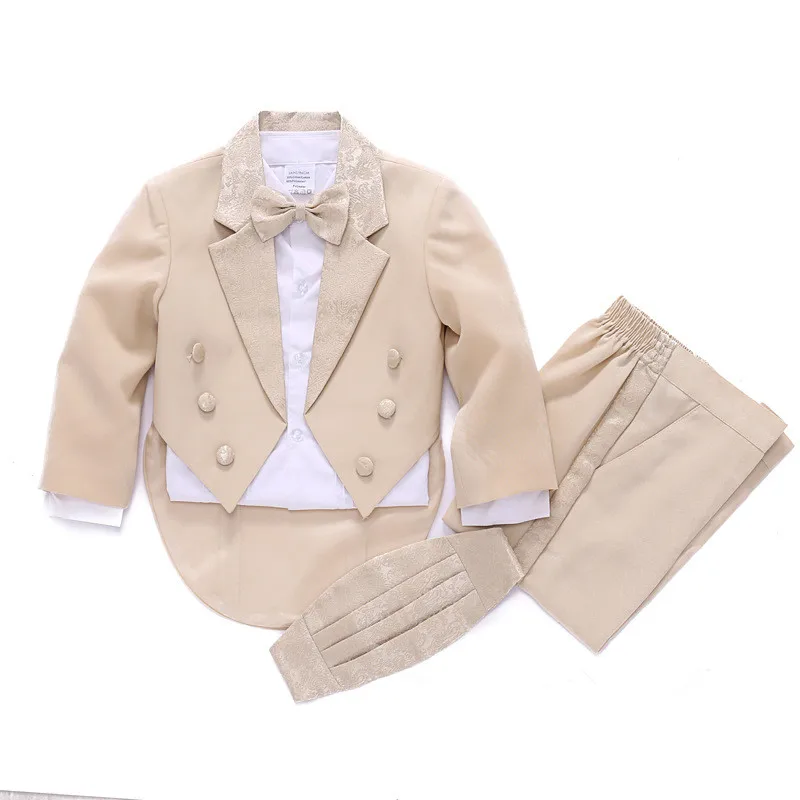 Детский смокинг цвета шампанского с роялем комплект из 5 предметов для мальчиков: