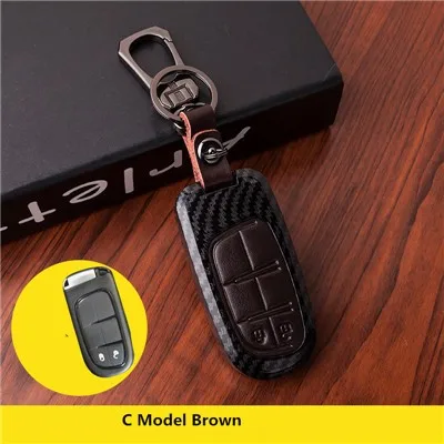 C Model Brown Автомобильный чехол из углеродного волокна для дистанционного ключа для Dodge charger Dart Challenger Durango Jeep Chrysler 300C Grand Cherokee брелок - Название цвета: C Model Brown