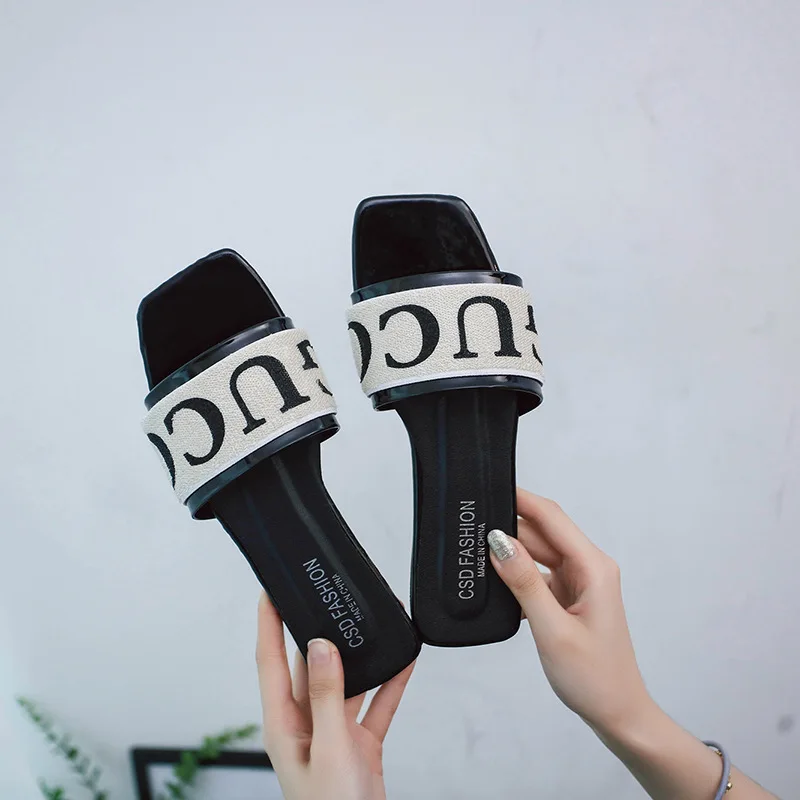Women Sandals Brand Slippers Slides Summer Cozy Shoes Flat Flip Flops Letter Fashion No Fur Outside Ladies | Обувь
