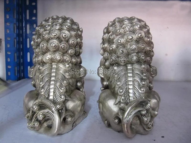 Chinese regius Copper Silver talisman Kirin kylin beast Door Foo Dog Lion Pair | Дом и сад