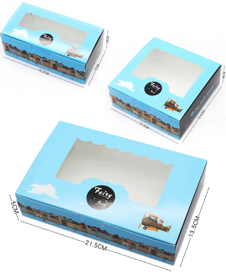 100 шт Подарочная бумажная коробка с окном для детей самолет сказочный город крафт