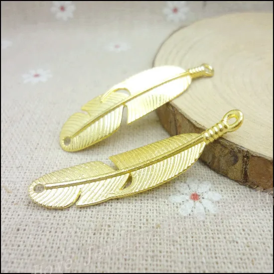 Оптовая продажа 30 шт. подвески с перьями золотого цвета подходят для браслетов
