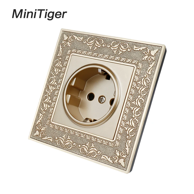 Minitiger 16A гнездо питания стандарта ЕС 4D тиснение Ретро цинковый сплав панель