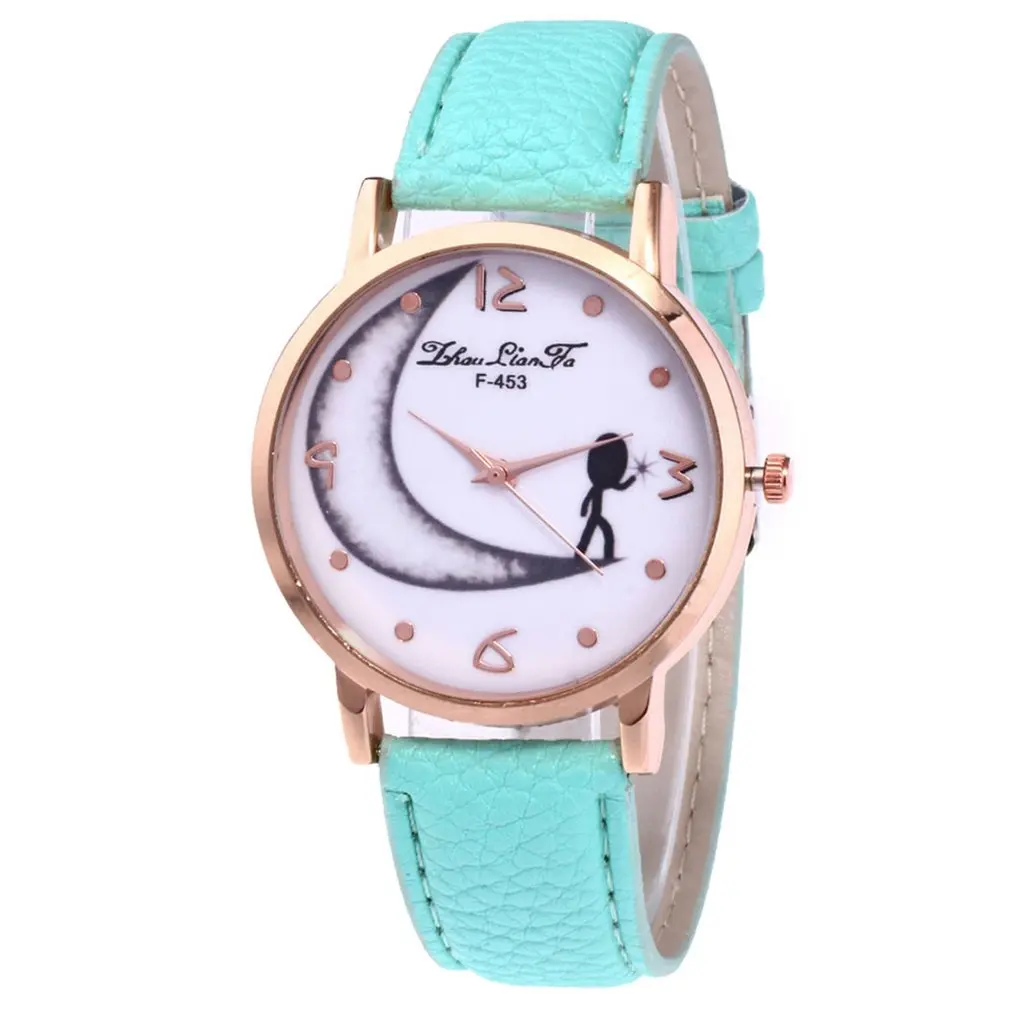 Дропшиппинг дамы кварцевые часы Круглый циферблат Кожаный ремешок Наручные