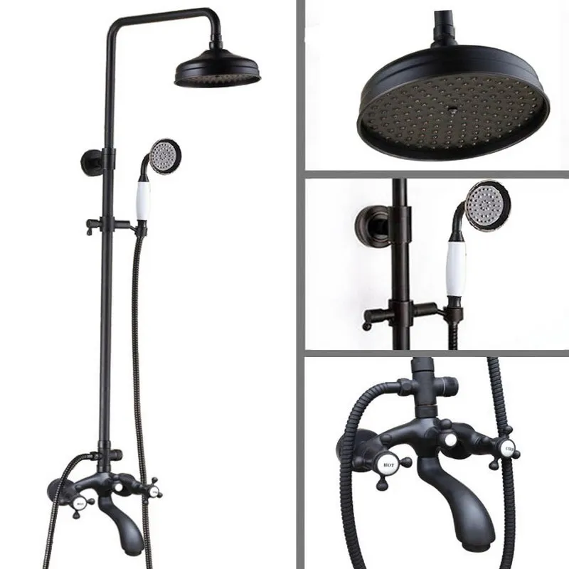 

Black Oil Rubbed Bronze 8" Large Round Shower Head Wall Mount Bathroom Rainfall Shower Faucet Set Bathtub Mixer Tap ahg112