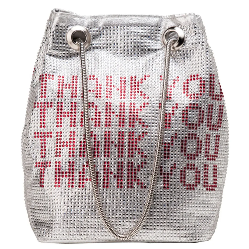 Fashion Casual Summer Women's Multicolor Bright Diamond Package Chain Letter Bucket Bag Small Square Beach Simple Bag