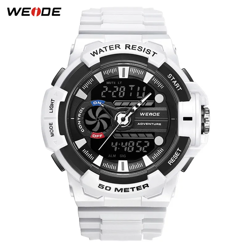 WA3J8009-7C WEIDE мужские цифровые 50 метров водонепроницаемые часы спортивный будильник Дата аналоговые цифровые военные армейские кварцевые PU ремешок наручные часы - Цвет: WA3J8009-7C