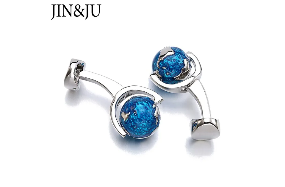 JIN& JU модные глобус Запонки в виде земного шара синий вращающийся глобус Планета Земля Карта мира Рождественский подарок для мужчин Запонки Gemelos