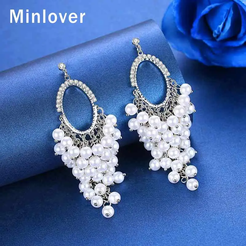 Minlover имитация жемчуга большие овальные серьги-капли ювелирные изделия для