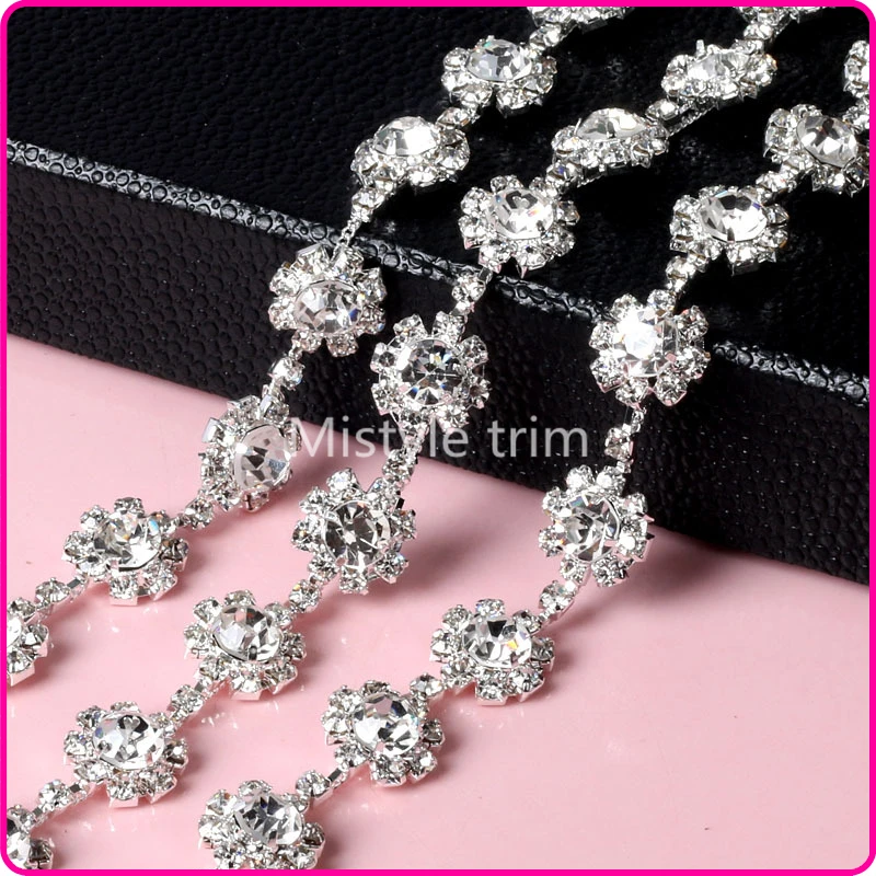 Прозрачные стразы с цветочной аппликацией и серебряной цепочкой 5 ярдов | Дом сад