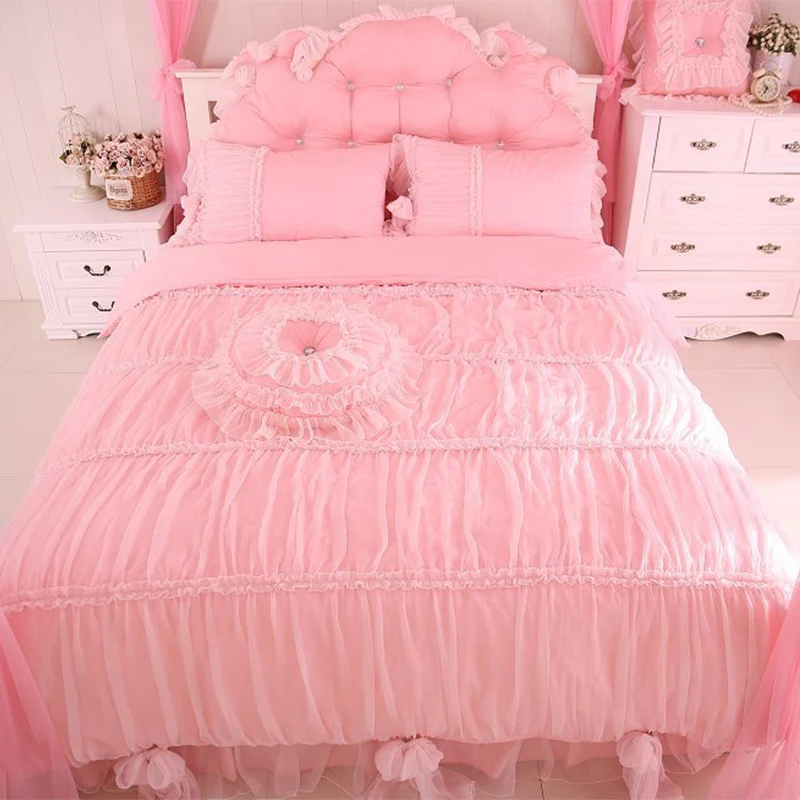 2017 Princess style luxury lace king size bedding set cotton 4/6pcs contain pillowcase duvet cover bed skirt very comfortable | Дом и сад