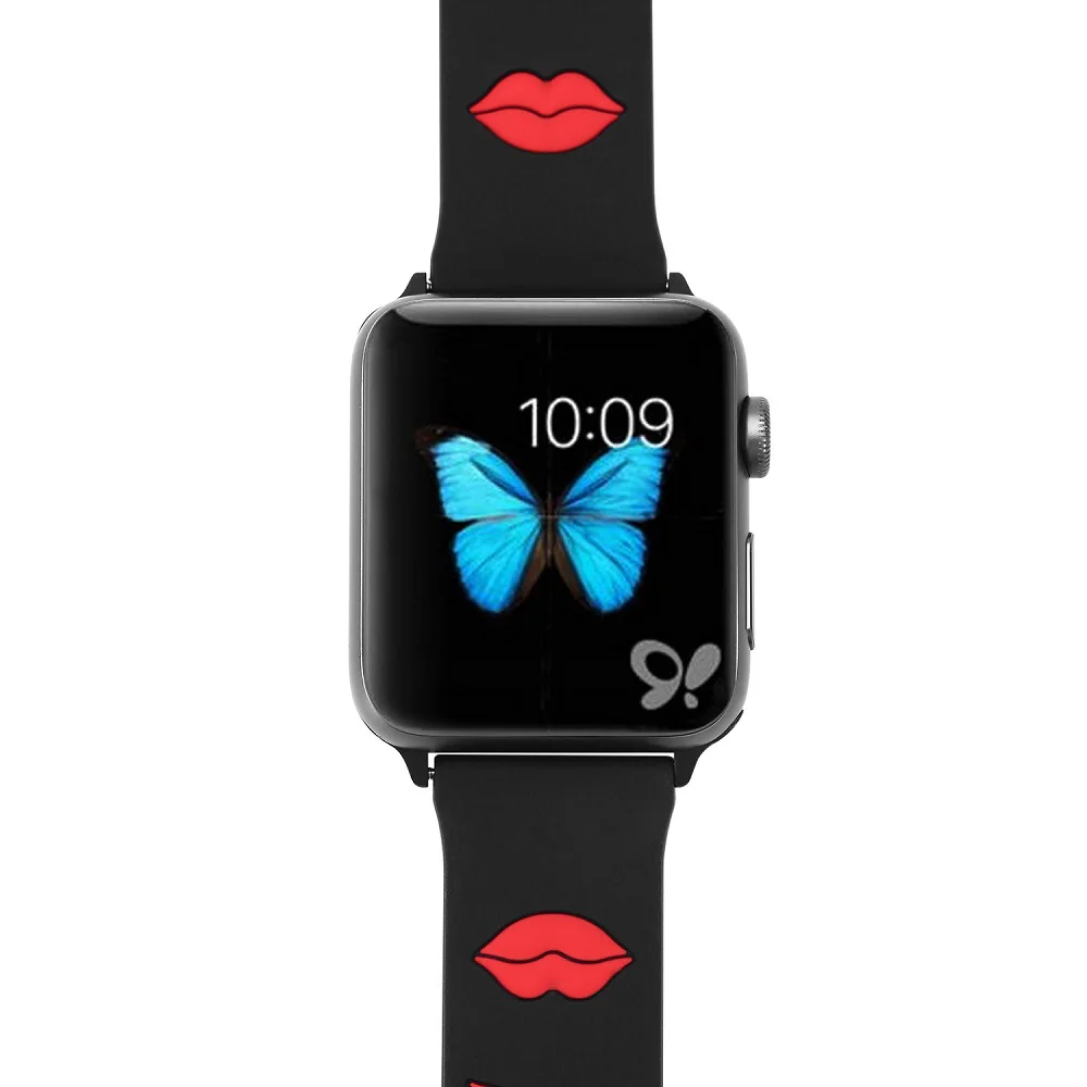 Модный силиконовый спортивный ремешок с рисунком поцелуя для Apple Watch 38 мм 40 42 44