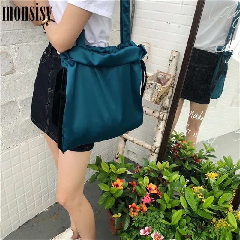 Monsisy 2019 женская сумка для покупок Женская Глянцевая через плечо модная атласная