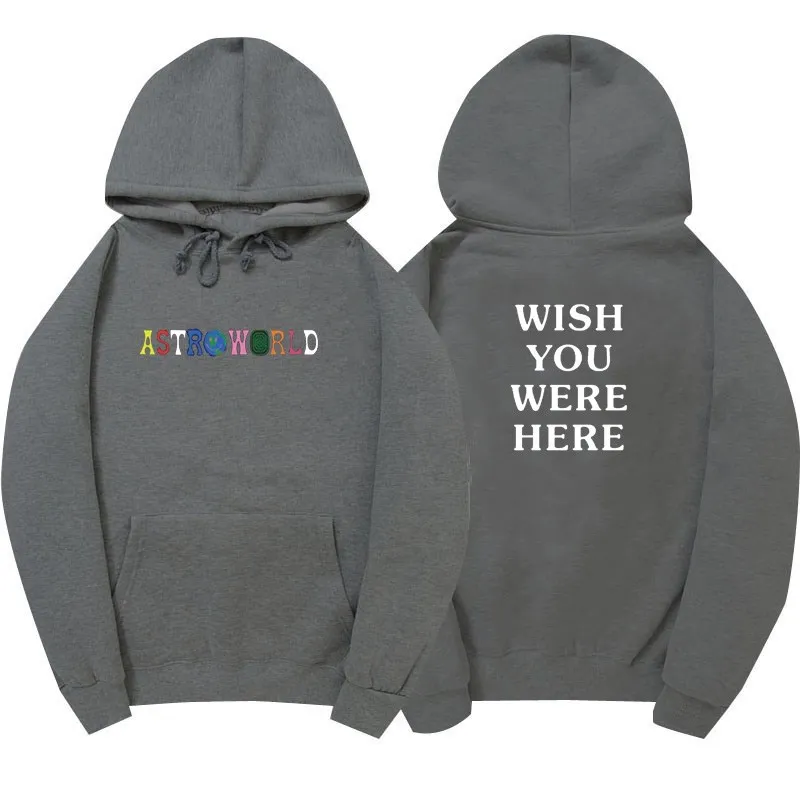 Трэвисс Скотт ASTROWORLD WISH YOU WAS HERE толстовки модные буквы ASTROWORLD Толстовка уличная Мужская Женская пуловер Толстовка - Цвет: Dark gray XMS68