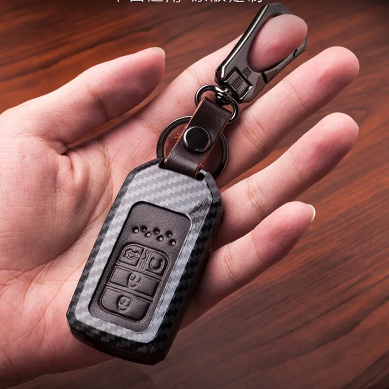 

Carbon Fiber Car Key Case Chain holder For Honda Civic 2017 Accord Fit CRV CR-V XRV Crosstour HRV JAZZ key cover