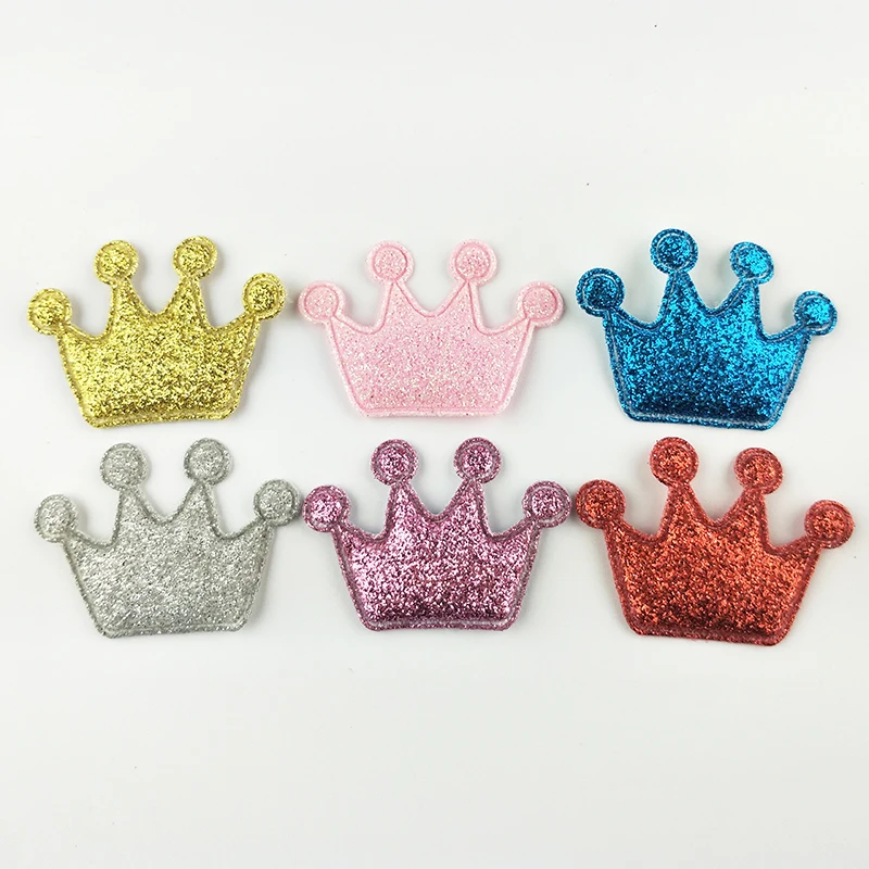 

100pcs Crown shape glitter 6 colors Kawaii Appliques for Headband Padded Patches Appliques Sewing Supplies DIY Craft Decoration