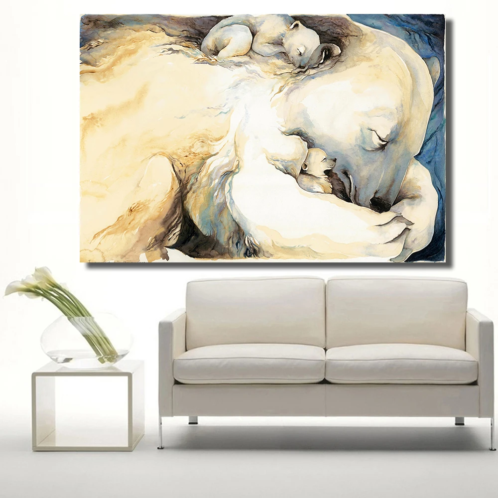 Qkart Настенный декор произведение живописи Polar Bear спальный Love картина маслом на