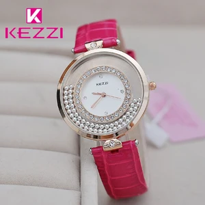 Часы KEZZI женские кварцевые, Брендовые повседневные модные водонепроницаемые с инкрустированным бисером и кристаллами, с ремешком из искусственной кожи