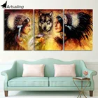 HD Печатный 3 шт. Холст Искусство волк воин перо племя Живопись стены картины для гостиной Бесплатная доставкаискусство