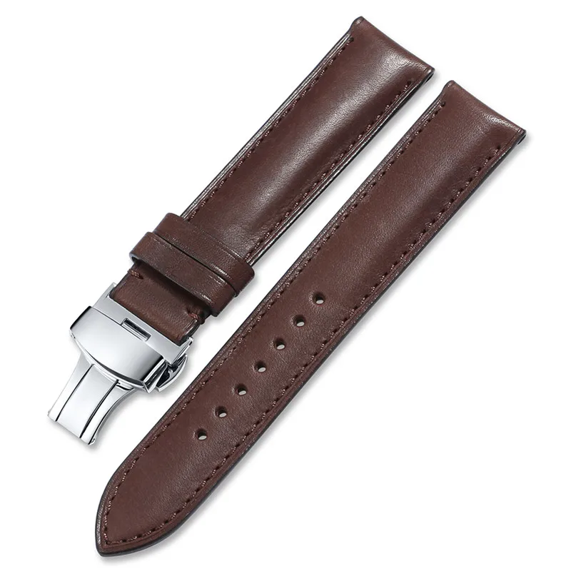 Dark brown IStrap Ремешки для наручных часов из натуральной кожи ремешок для часов Бабочка Пряжка 16-24 мм стальной ремешок с пряжкой браслет на запястье - Цвет ремешка: Dark brown