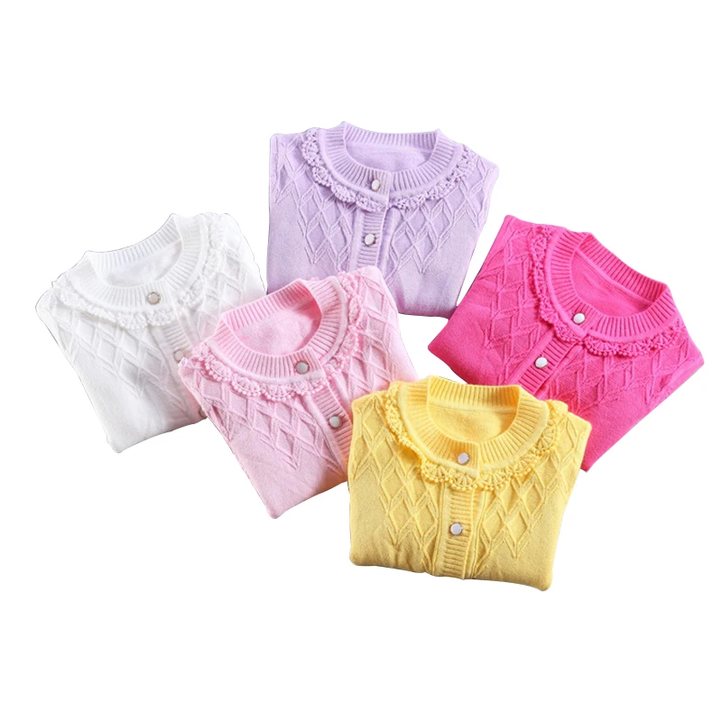 Кружевной свитер для маленьких девочек с длинными рукавами и круглым вырезом