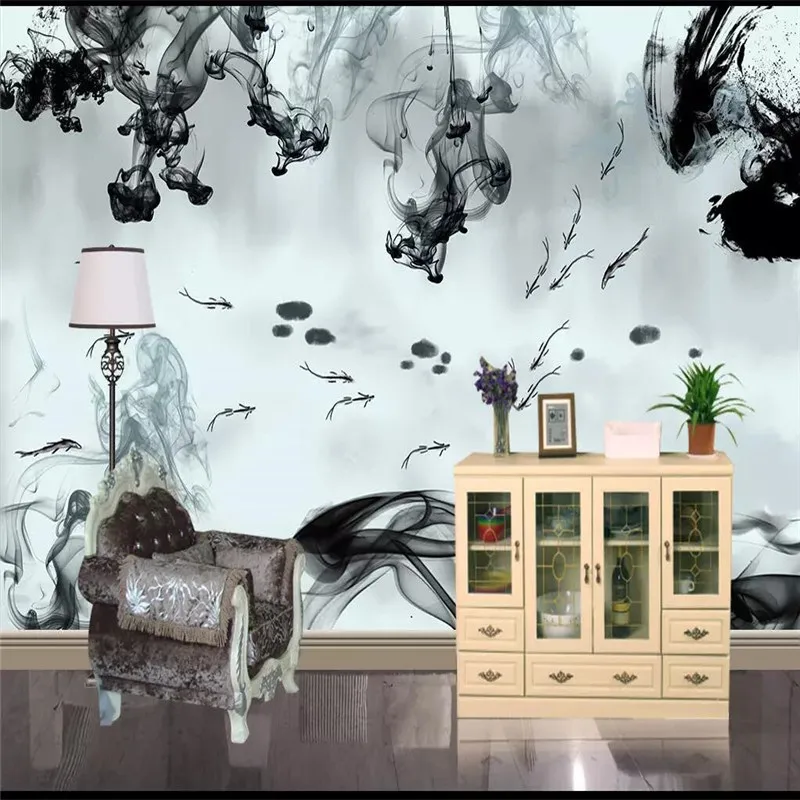 

Ink smoke lotus pond new background wall professional production mural factory wholesale wallpaper mural poster photo wall