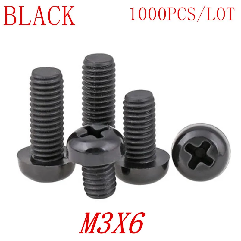 

1000 шт. оптом M3 * 6 M3x6 черный нейлоновый пластиковый круглый Винт с цилиндрической головкой