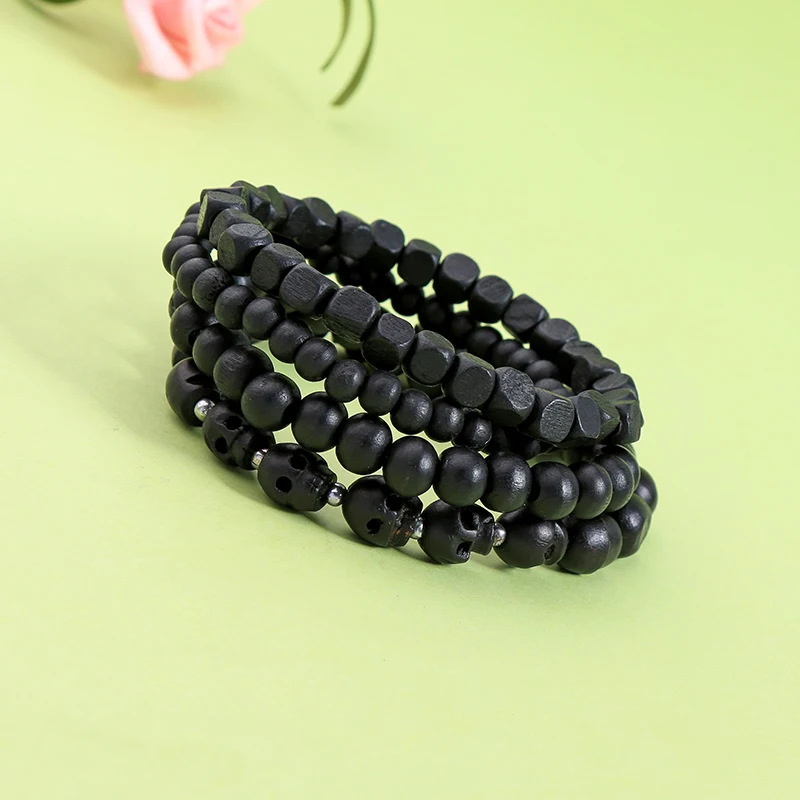 Этническая черная натуральная древесина нитка бус браслет для женщин мужчин