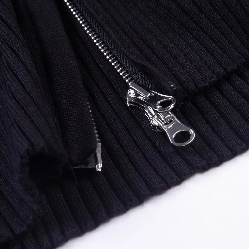 Casual Sexy Club Black Gothic Punk Harajuku Sweaters Women Slim Cardigan Zipper Plain 2019 Autumn Female Goth Fashion Tops |