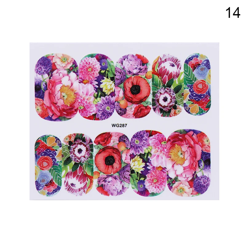 Pattern 14 Водные Наклейки для ногтей, переводные наклейки, цветы, бабочки, розовые блестки для ногтей, декоративные скользящие наклейки для ногтей, сделай сам, маникюр - Цвет: Pattern 14