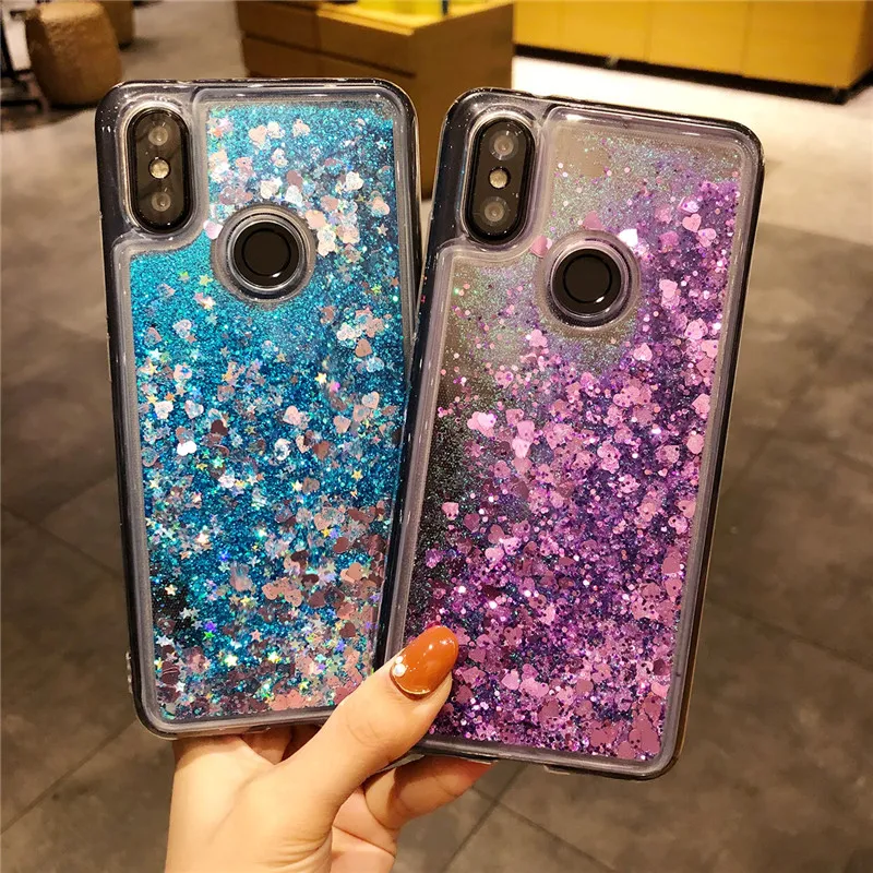 Cute love heart Dynamic Liquid Quicksand TPU Soft Case For XiaoMi RedMi Note 7 6 Pro 5 Plus S2 4X 4A 5A 6A Cover Phone Cases |