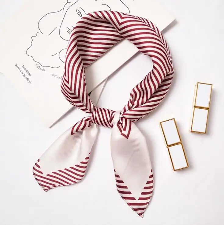 

yishine New 60x60cm Women Multifunction Polyester Silk Scarf Stripes Prints Patchwork Satin Small Square Wraps Scarves Shawl