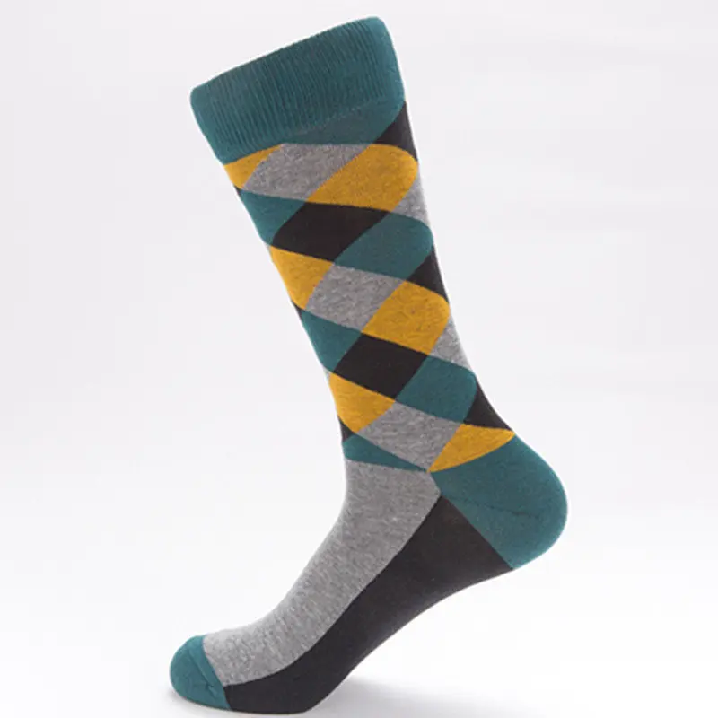 Gray-Sea green Мужские хлопковые носки calcetines hombre в трубке носки цветные носки в клетку с бриллиантами мужские модные носки скейтборд - Цвет: Gray-Sea green