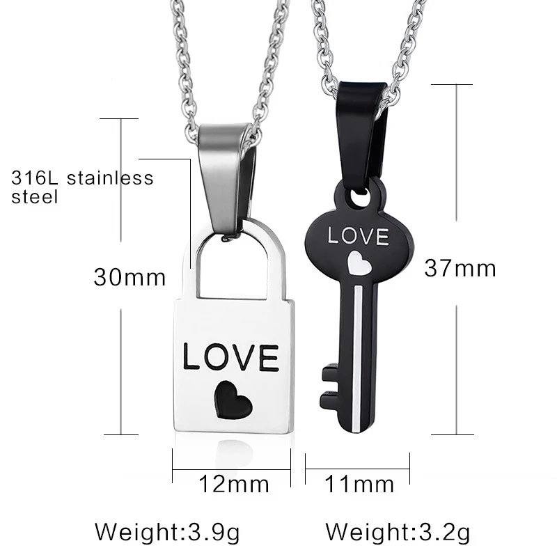 Классический дизайн с замком для ключей ожерелье женщин и мужчин гравировкой