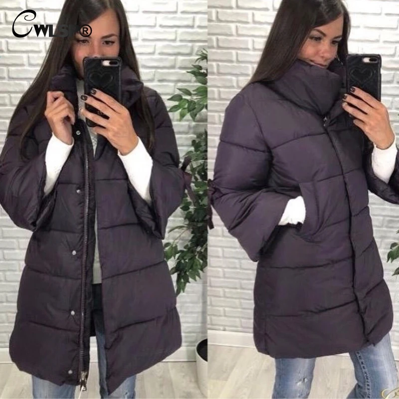 Женское длинное пальто CWLSP повседневная Толстая парка с высоким воротником