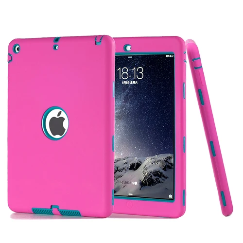 rose red blue Ударопрочный силиконовый чехол для iPad Air 1 A1474, A1475, A1476, чехол Funda Kids Safe Armor сверхпрочный Резиновый чехол с защитой от царапин+ ручка - Цвет: rose red blue