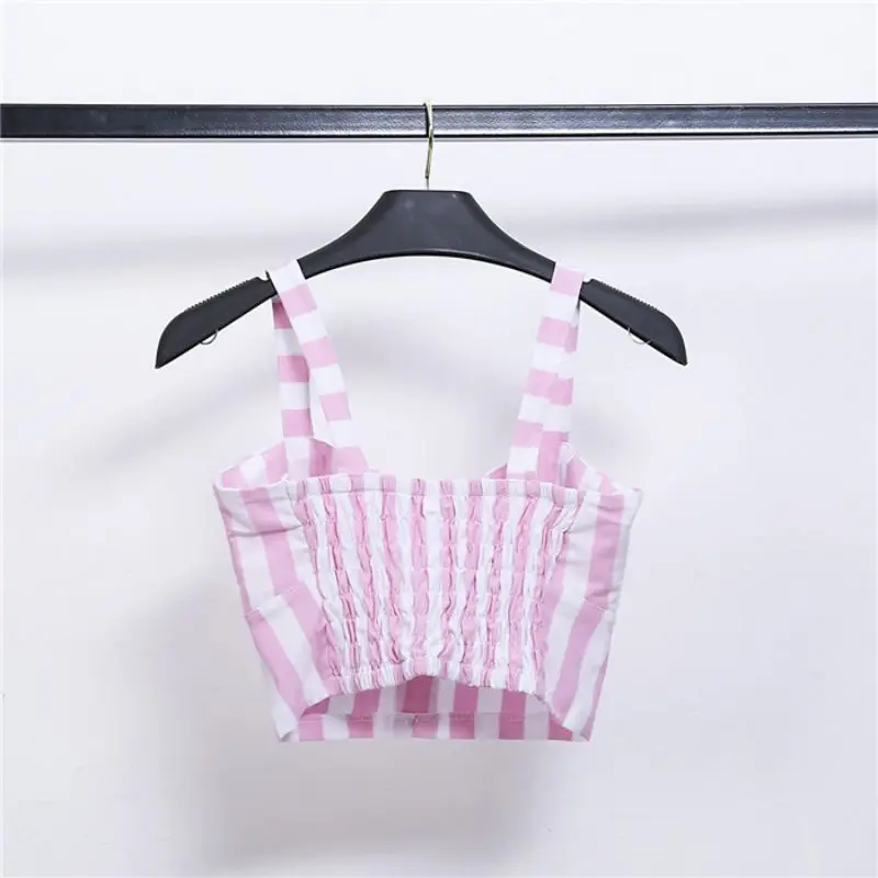 Новые летние сексуальные женские полосатые короткие топы без рукавов Cami Vest Camisole милые топы на пуговицах