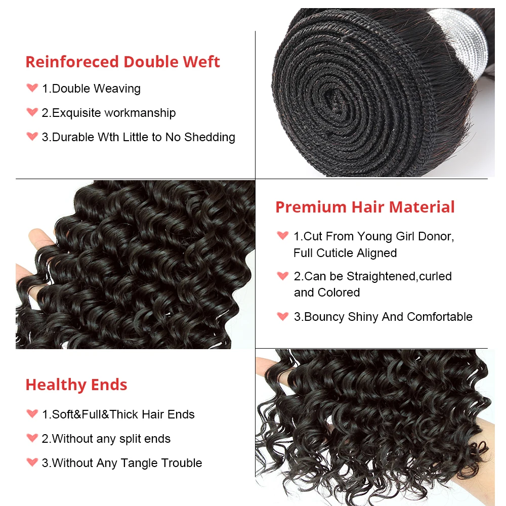 Deep Wave Brazilian Virgin Hair Weave Bundles Human Hair Bundle Extension Loose 3 pcs Raw Ever Beauty Curly Products