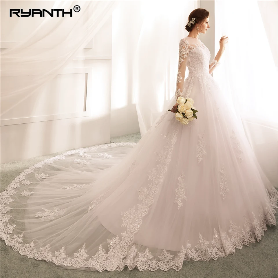 Женское свадебное платье с длинным рукавом Vestido de Noiva дешевое прозрачное бальное
