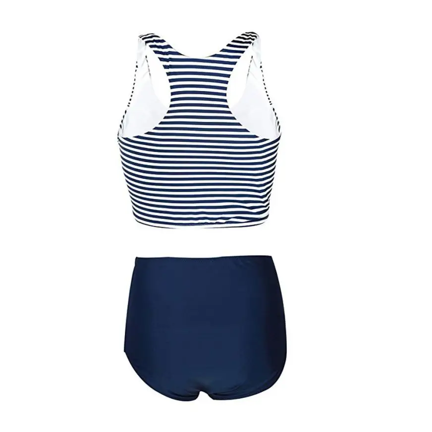 Бикини с высокой талией 2 шт. 2017 купальник пуш-апом подкладкой в полоску для