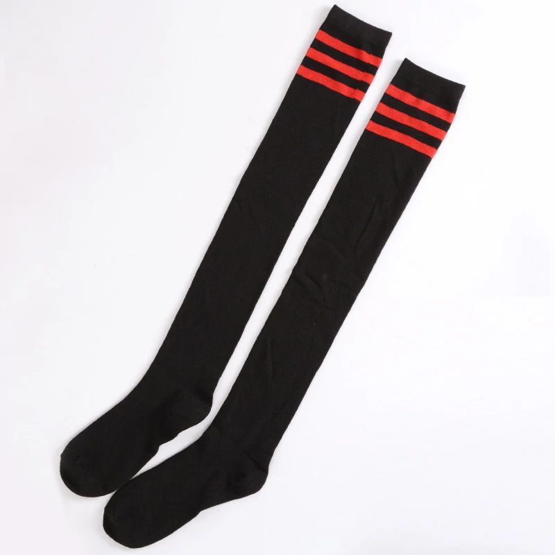 Black(Red striped) Женские сексуальные Полосатые чулки выше колена для девушек, хлопковые носки для студентов - Цвет: Black(Red striped)