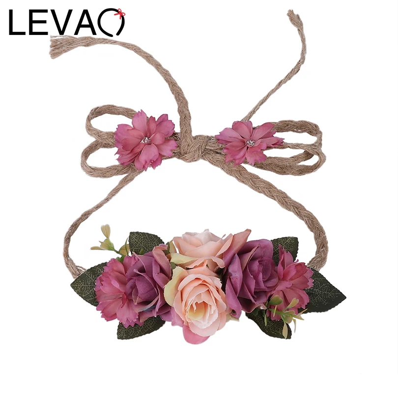 Регулируемая лента для волос LEVAO Bride Цветочная Корона из пеньковой веревки ободок