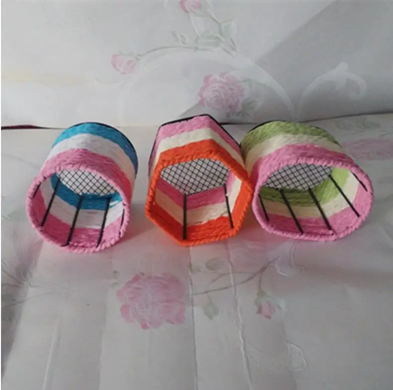 Creative Color rope braided small pen container Desktop office containing round oval/Hexagon pen holders random color organizer